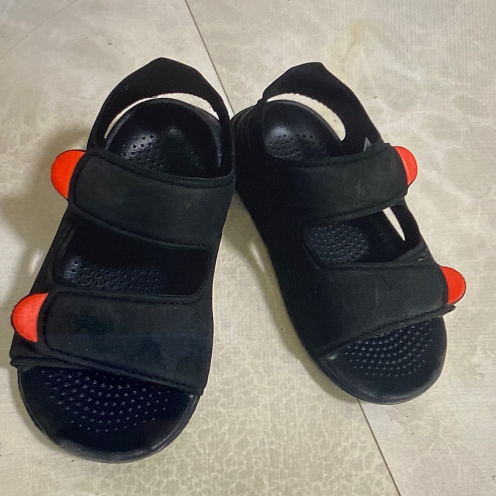 adidas Kids Black Sandals with Orange Accents